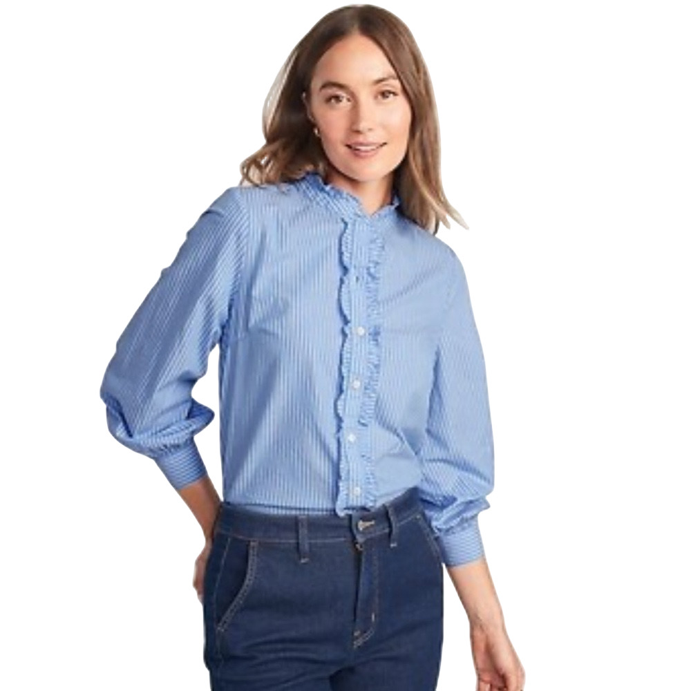 Old Navy women’s ruffle trimmed striped blue long sleeve shirt size XXL NWT